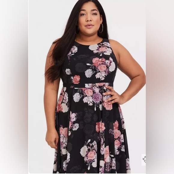 Torrid Black Floral Georgette Sleeveless Maxi Dress D23 - Picture 2 of 8